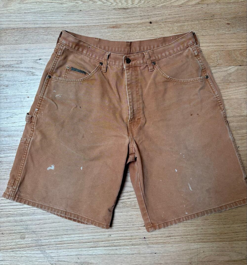 Big Smith vintage painter carpenter canvas shorts brown tan Carhartt 34 thrashed